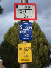 Hinweisschilder für Hydrant, Wasserschieber und Erdgas